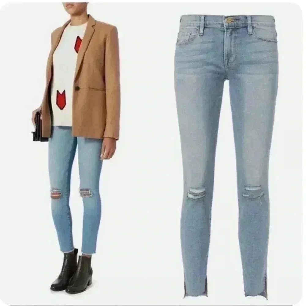 Frame Le Skinny De Jeanne Distressed Skinny Jeans Jackwood Sz 26